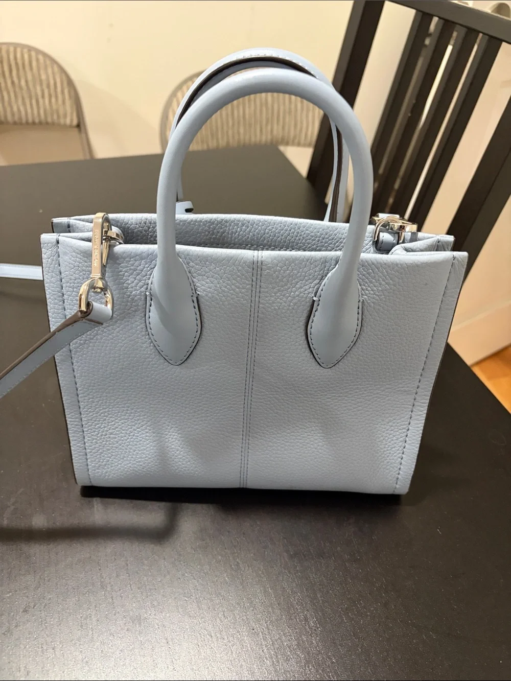 Michael Kors Powder Blue Pebble Leather Satchel with Strap